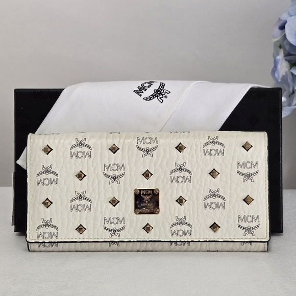 MCM (Like New) Visetos Trifold Long Wallet-Complete Inclusion-Off White - Picture 1 of 16